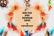 Boho Style Spray Watercolor Clipart, an Illustration by PaperAndCrayons (Thumbnail 1 of 6)