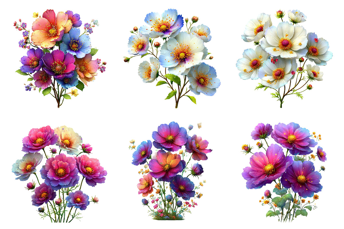 Watercolor Cosmos Flowers Clipart, an Illustration by Dream Creation (Photo 2 of 7)