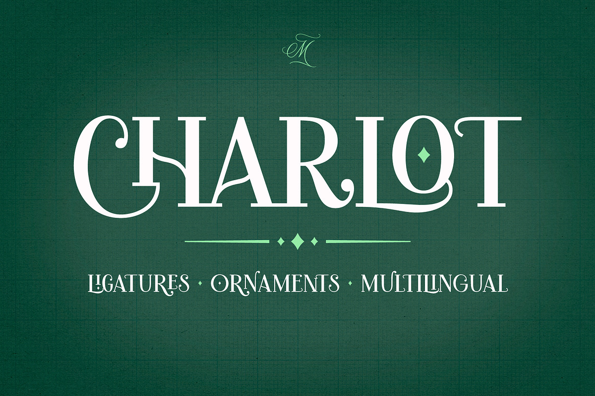 Charlot Decorative Font & Ornaments, a Font by Molly Suber Thorpe (Photo 1 of 8)