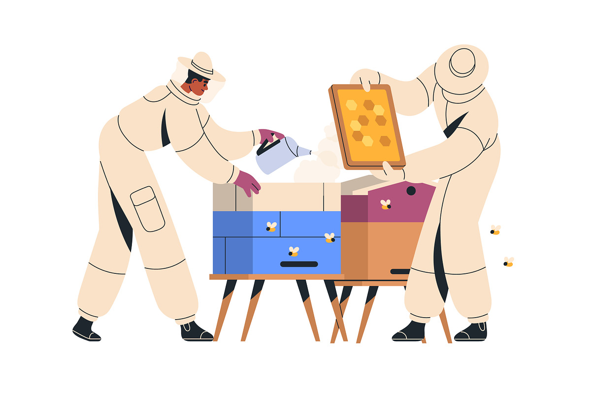 Beekeepers work with honey bees set, a Person Illustration by Good Studio (Photo 3 of 4)