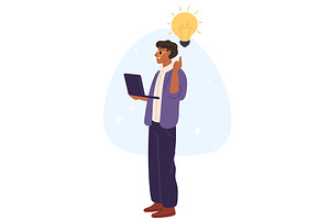 Man with laptop came up with great, a Person Illustration by Vectorbuum