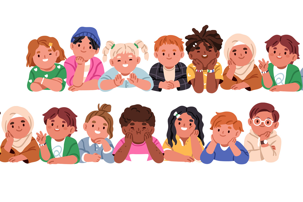 Happy kids lying together in row, a Person Illustration by Good Studio (Photo 7 of 7)