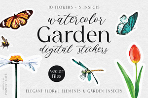 Watercolor Spring Garden Elements