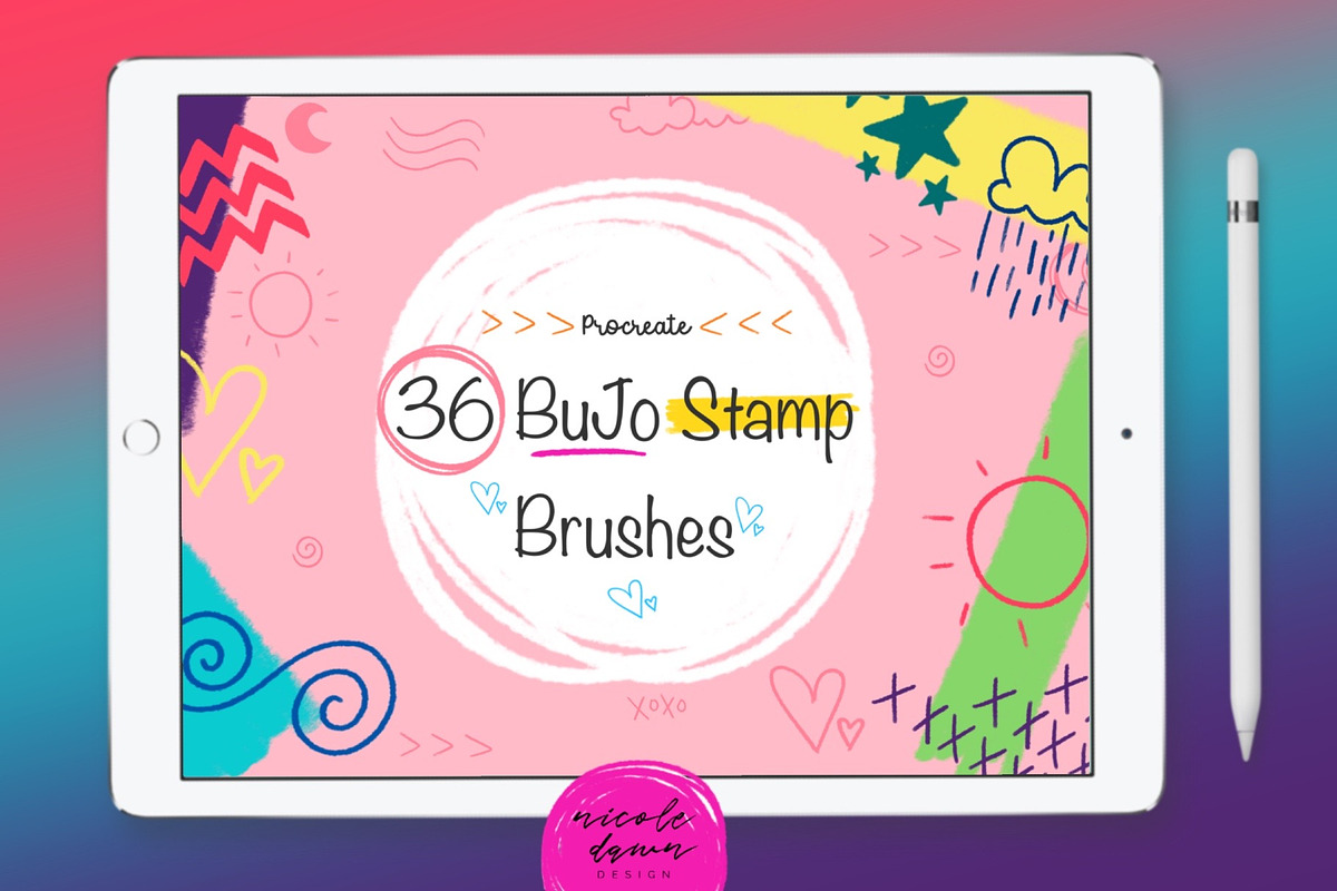BuJo Brush Stamps for Procreate, a Brush Add-On by Nicole Dawn Design (Photo 1 of 5)