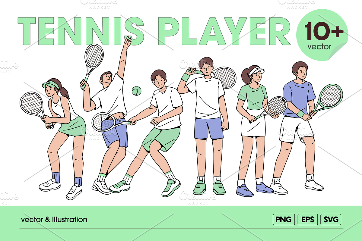 Tennis Player Illustration Pack, an Object Graphic by Sinando Studio (Photo 1 of 5)