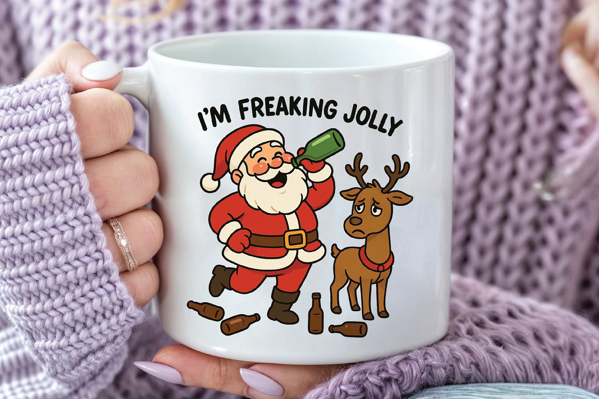 Funny Drunk Santa and Reindeer PNG, an Illustration by CraftArtStudio (Photo 3 of 4)