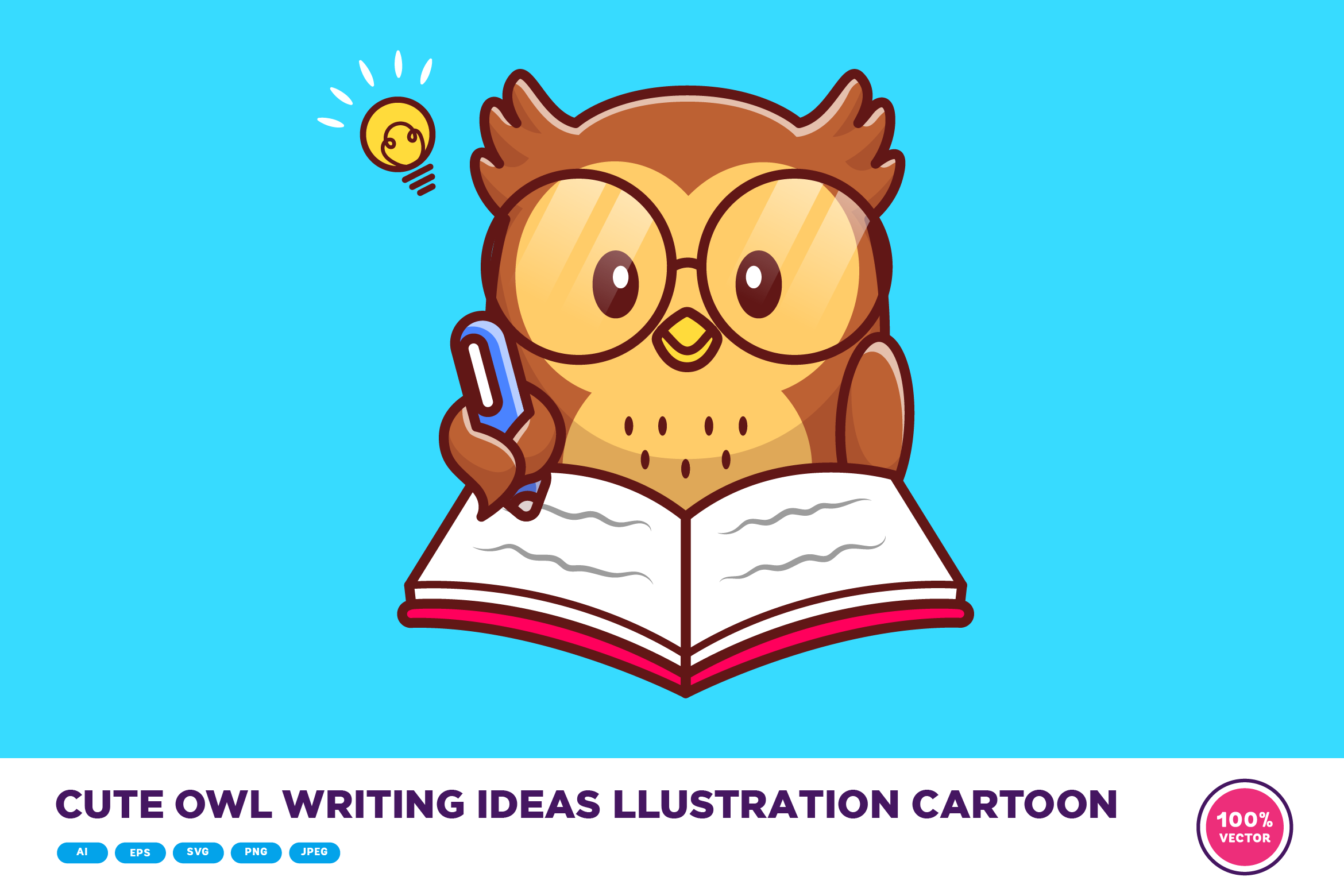 Cute Owl Writing Ideas Illustration, an Animal Illustration by Catalyst ...