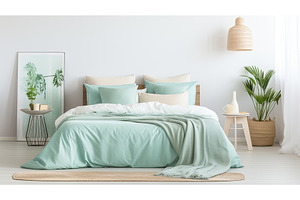 soft blurred turquoise interior ai, a Background Photo by pikepicture
