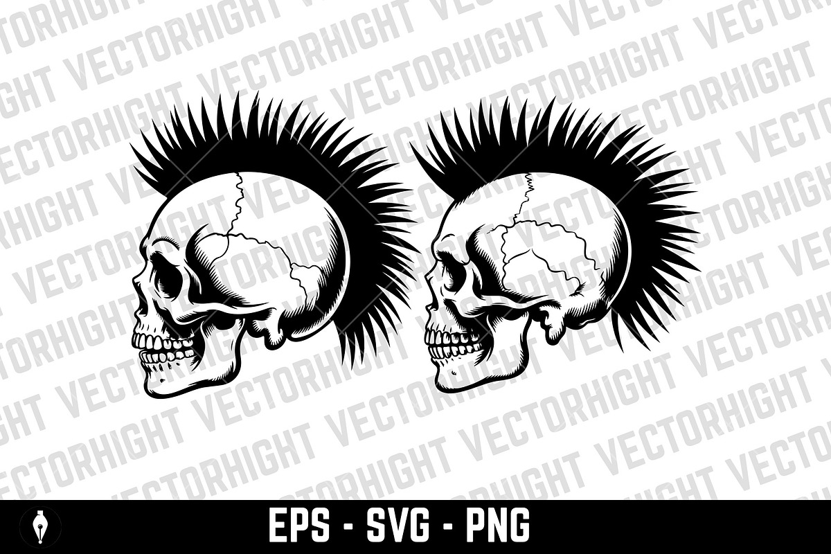 Skull with a sharp mohawk, a Person Illustration by Vectorhight (Photo 2 of 5)