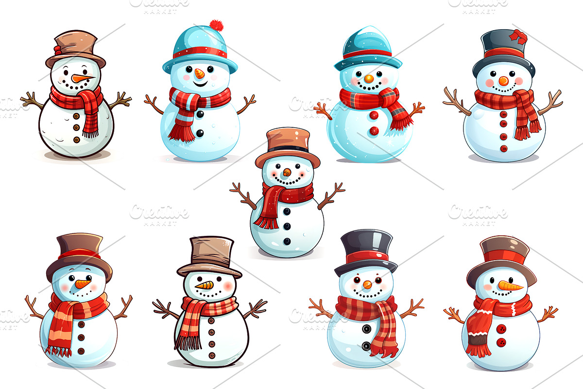 Cartoon Christmas Snowmans. PNG, an Animal Illustration by KENO Mascots (Photo 4 of 8)