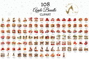 Apple Clipart Bundle, Watercolor PNG