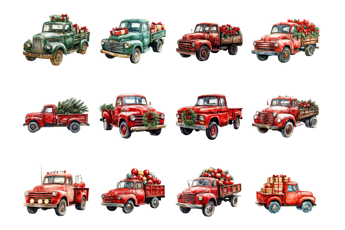 Christmas Trucks Clipart, an Illustration by Design Market (Photo 3 of 4)