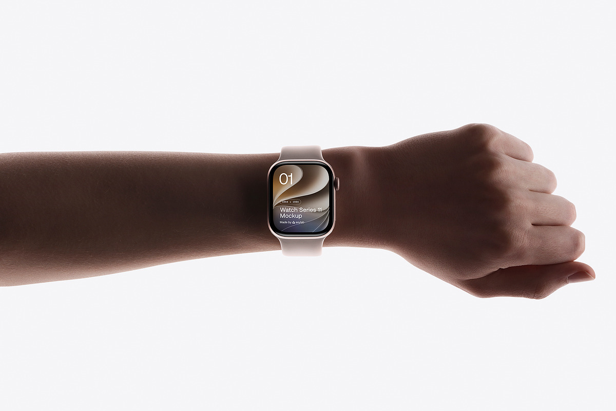24 Watch Series 11 in Hand Mockups, a Wearable Device Mockup by Asylab (Photo 11 of 107)