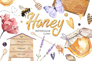 Watercolor Honey Clipart. Bee., a Food Illustration by NKTKNS (Thumbnail 1 of 8)