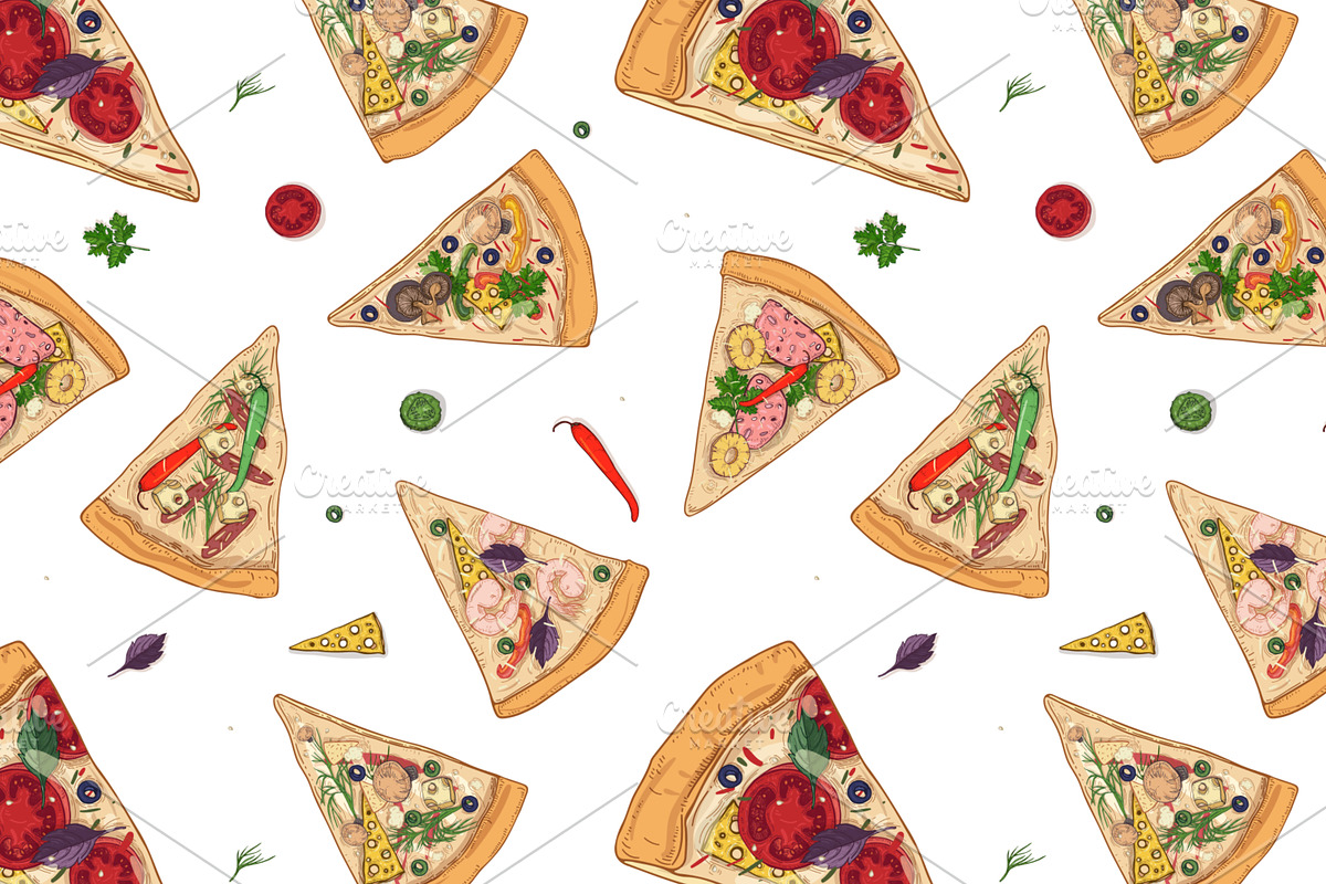 Slices of different pizza types, a Food Illustration by Good Studio (Photo 10 of 19)