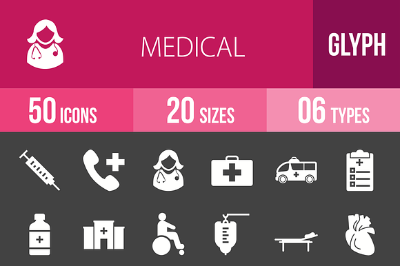50 Medical Glyph Inverted Icons