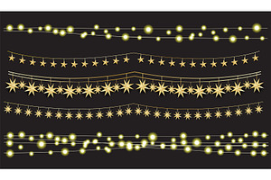 Garlands with hanging golden stars., an Illustration by Booblgum