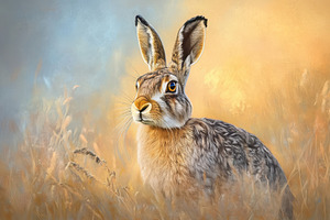 Wild european hare resting amidst, a Photo by Pavel_design
