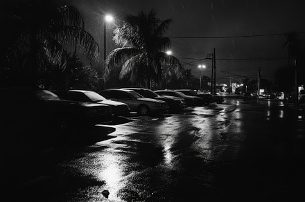Dark parking lot in Miami illuminate, a Photo by Iftikhar Alam