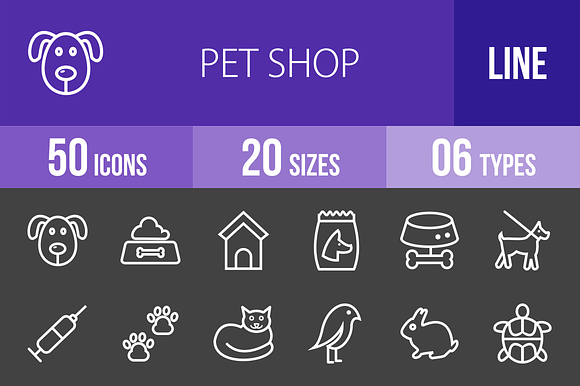 50 Pet Shop Line Inverted Icons