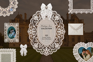 Vintage Lace Frames, Doilies & Bows, an Object Graphic by OliaMuseDesign