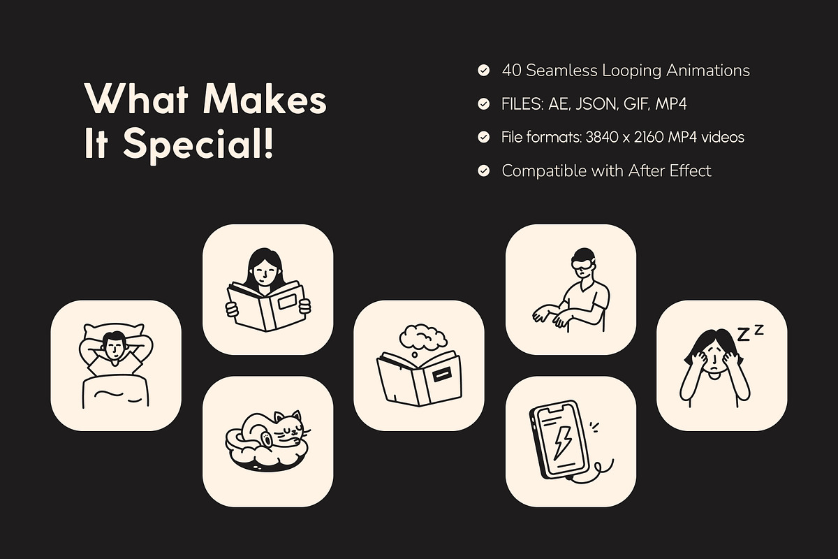 Animated Sleep Doodle Icon Set, an Outline Icon by Vectors Market (Photo 2 of 5)