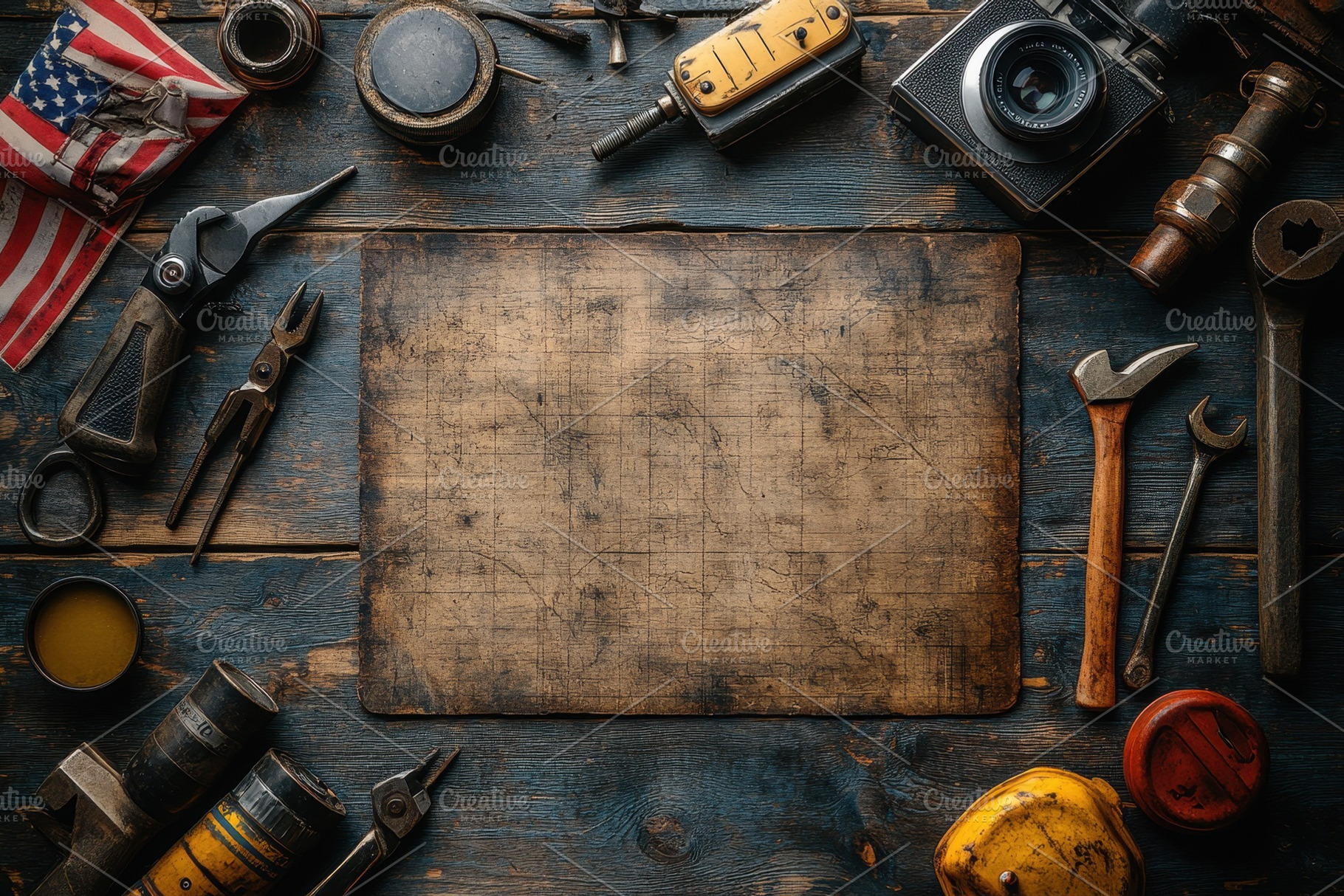 Workbench tools and materials arrang, a Photo by Tanuart