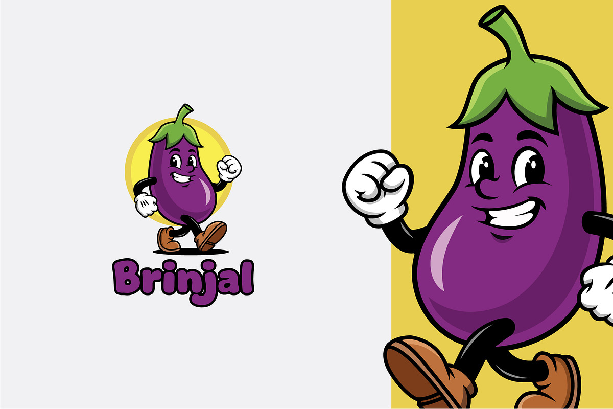 Brinjal Character Mascot Cartoon, a Branding & Logo Template by shazi (Photo 2 of 3)