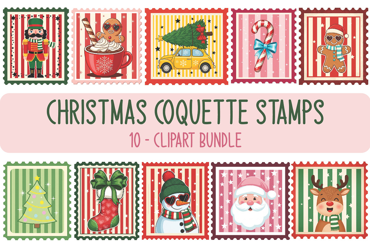 Christmas Coquette Stamps Clipart, an Illustration by Libby Wishes (Photo 1 of 11)