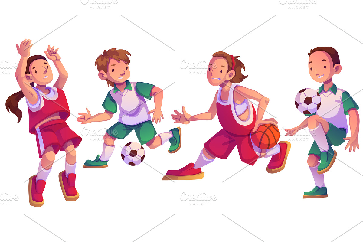 Kids playing soccer and basketball, a Sport Illustration by art PVP - market