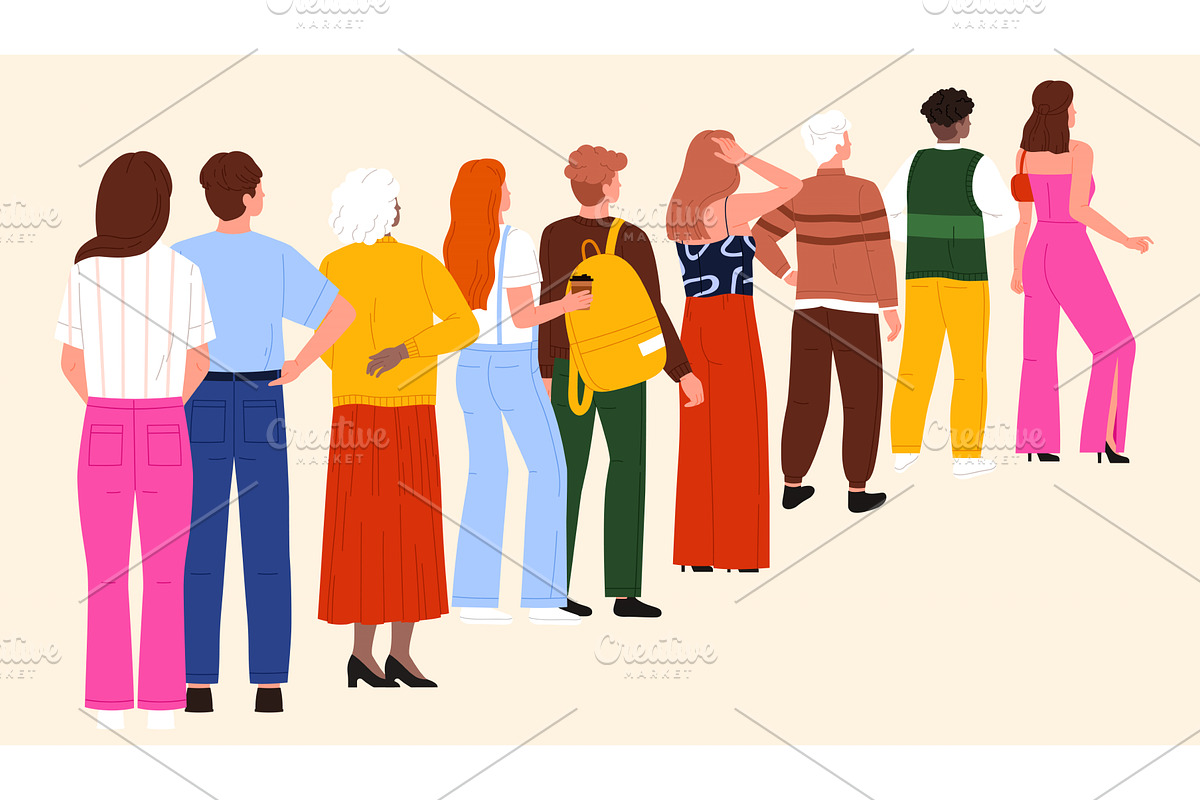 Diverse People Standing in a Queue, a Person Illustration by Flashvector