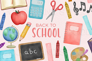 School Watercolor Illustrations