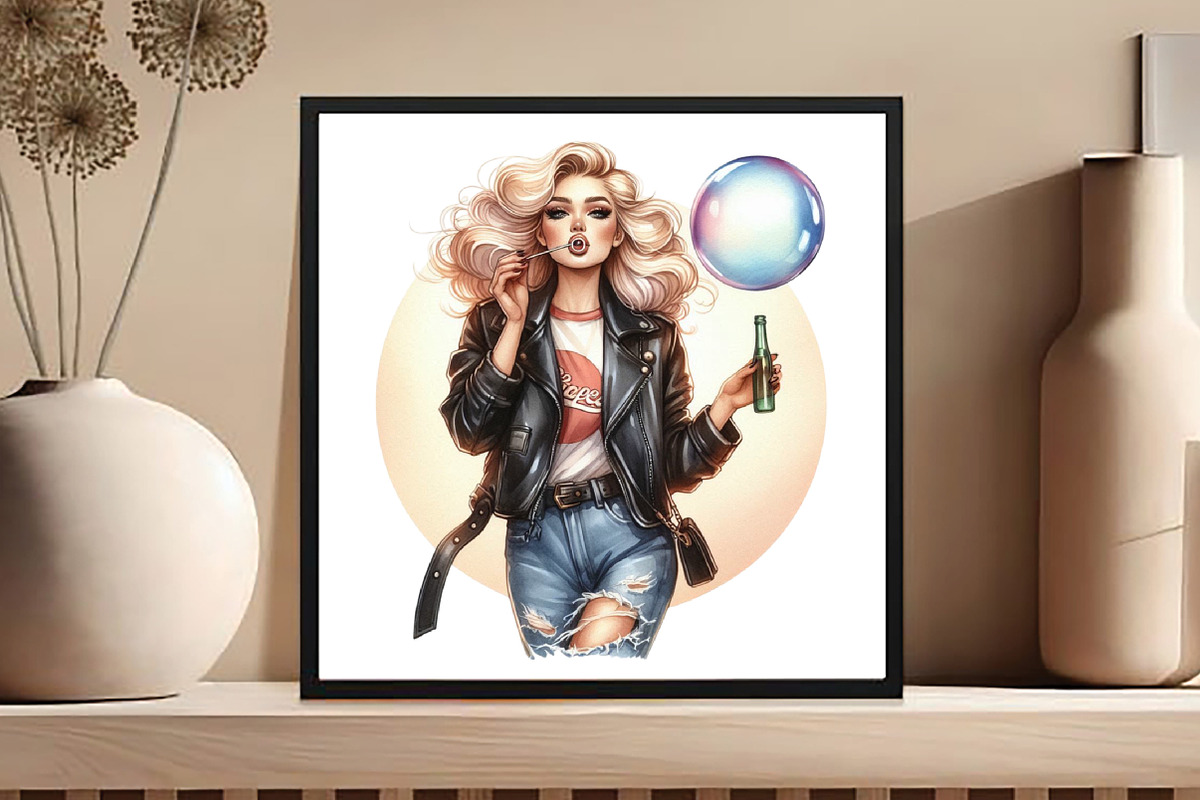 Retro Girl Blowing a Bubblegum, an Illustration by DreamCafeArt (Photo 4 of 5)