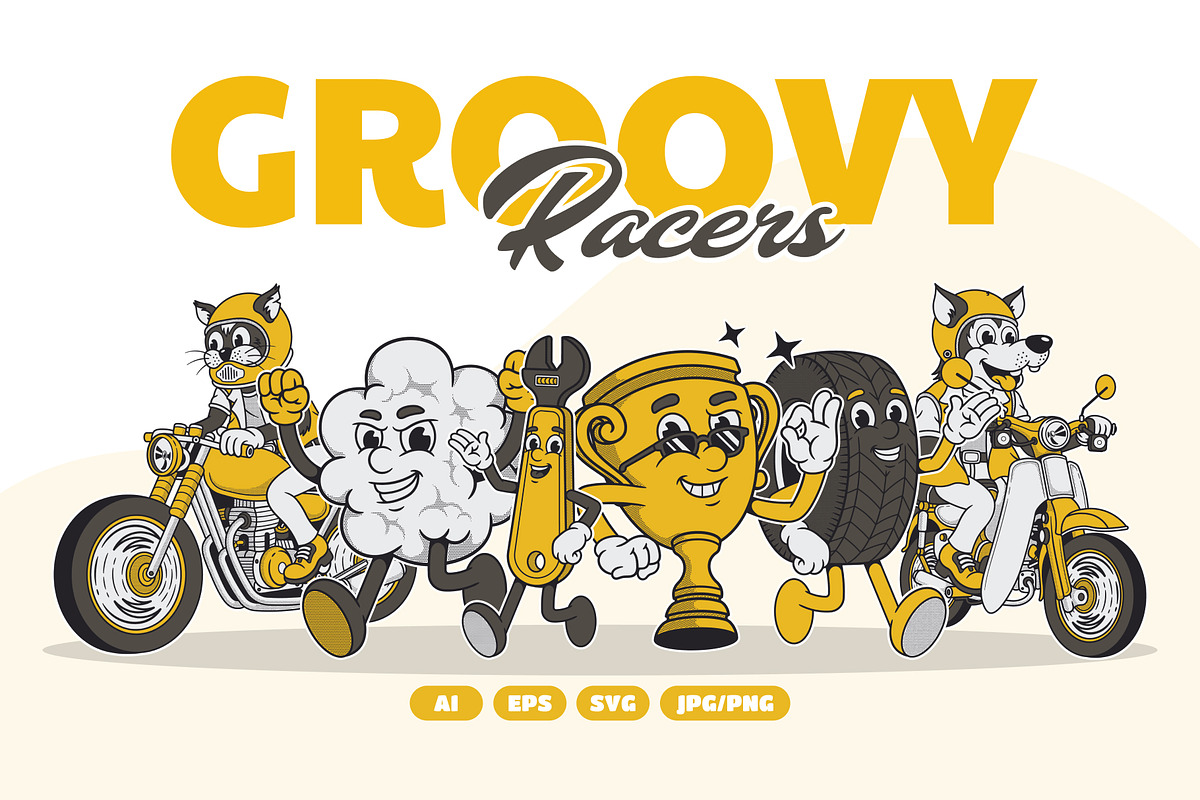 Groovy Racers Retro Illustration, a Transportation Illustration by Decoconio Design (Photo 1 of 7)