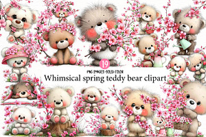 Whimsical spring teddy bear clipart, an Illustration by Designworld