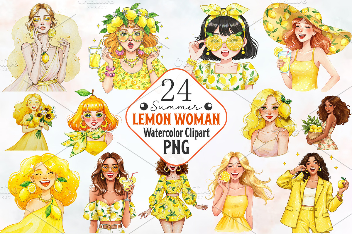 Summer Lemon Woman Clipart, an Illustration by RobertsArt (Photo 1 of 7)