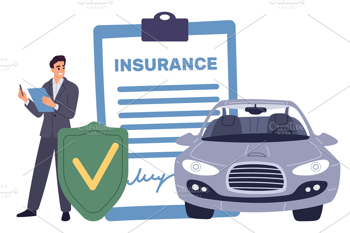 Man signs car policy document, a Transportation Illustration by Vectorbuum