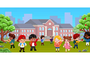 8bit Pixel Art School Kids