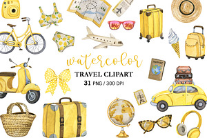 Watercolor Yellow Travel clipart PNG, a Transportation Illustration by PatternPalette