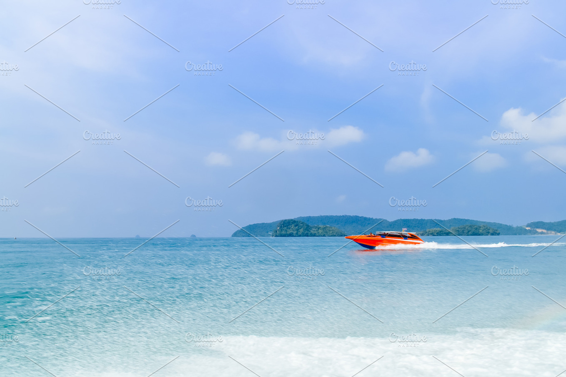 Speed boat containing krabi, phuket, and beautiful, a Transportation Photo by Artmeesri