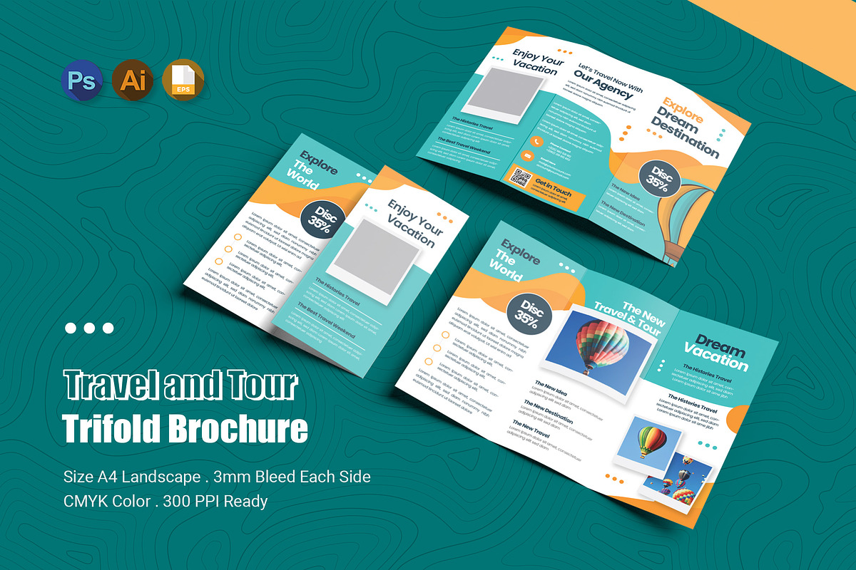 Travel and Tour Trifold Brochure, a Brochure Template by Esensifiksi.studio