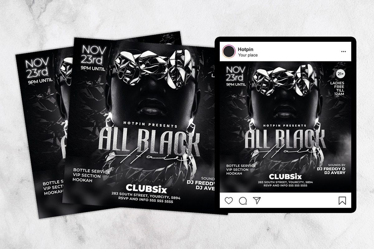 All Black Party Flyer Template, a Flyer Template by Hotpin (Photo 2 of 3)
