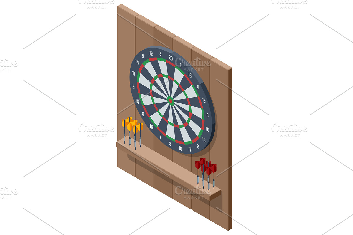 Isometric black dart board with, an Object Illustration by Golden Sikorka