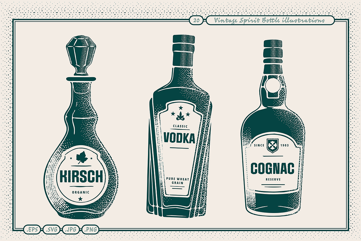 Vintage Spirit Bottle Illustrations, a Food Illustration by TheFoodAtlas (Photo 5 of 9)