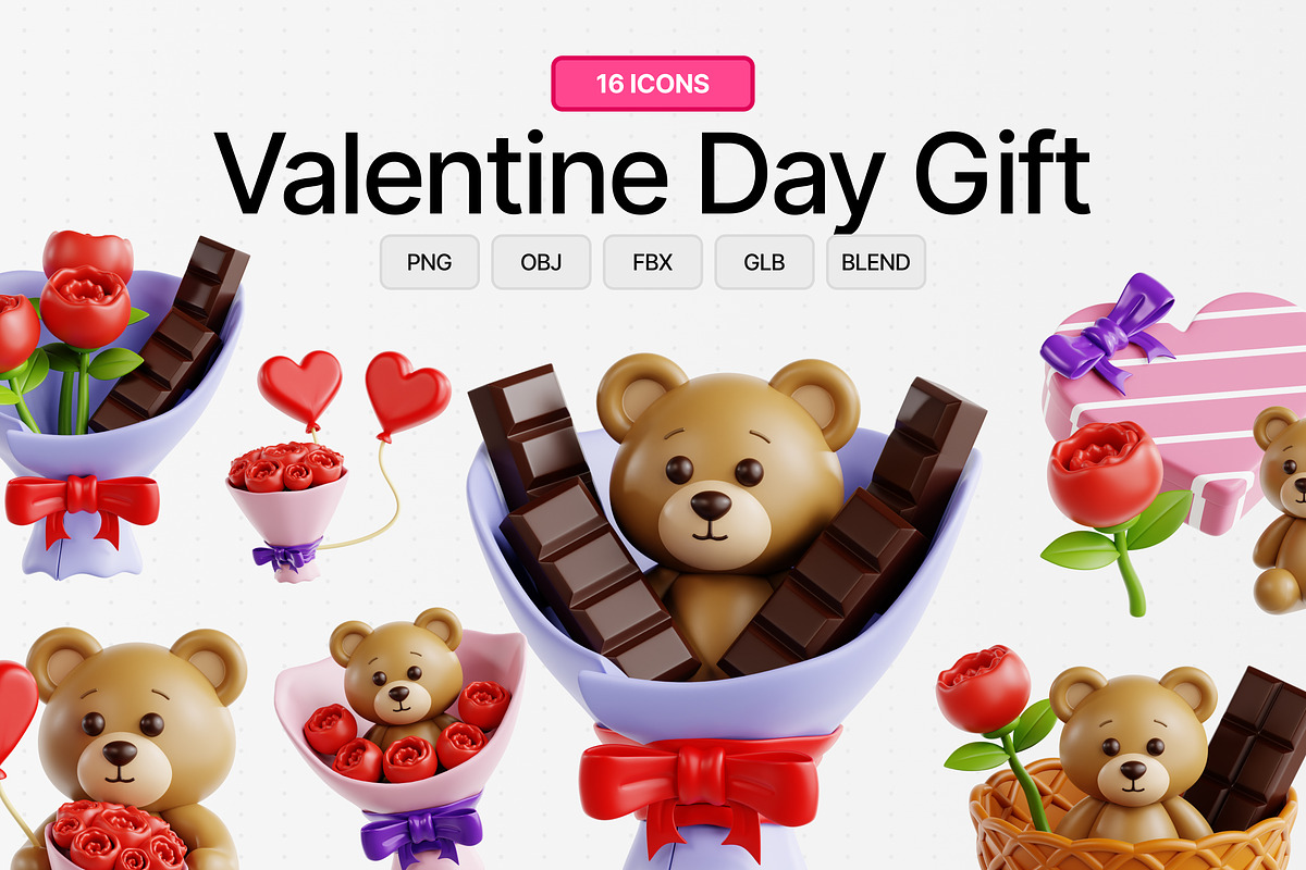 Valentine’s Day Gift 3D Icon Set, an Object 3D Model by Eklip Studio (Photo 1 of 3)
