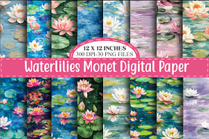 Waterlilies Monet Digital Paper, a Background Graphic by designcity5