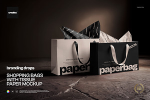 Shopping Bags with Paper Mockup, a Packaging Mockup by creatsy5