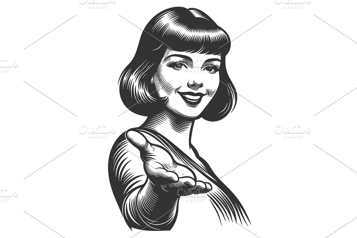 woman reaching out with welcoming, a Person Illustration by AlexArt