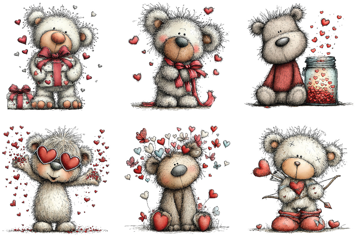 Whimsical Valentine Teddy Bear PNG, an Illustration by CraftArtStudio (Photo 3 of 6)