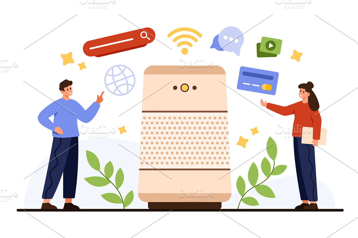 People Interacting With Smart Voice, a Technology Illustration by Flashvector